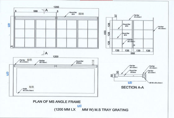 400mmW X1200mmL Tray Galvanized Metal Grating 2 Pannel With 50x50x5 Angle Frame